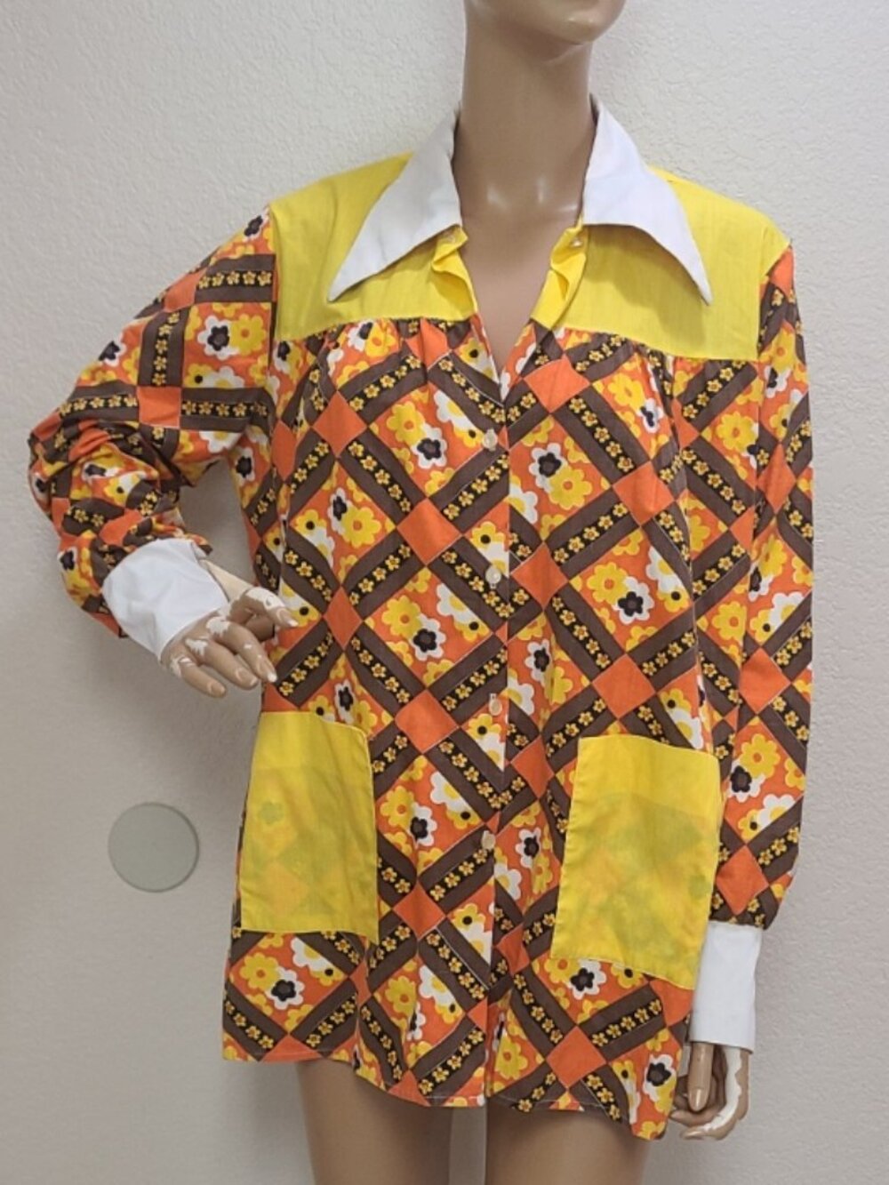 VINTAGE 1970s LADY HOLIDAY TUNIC HIPPIE SHIRT BLOUSE HALLOWEEN FLORAL sz L/XL
